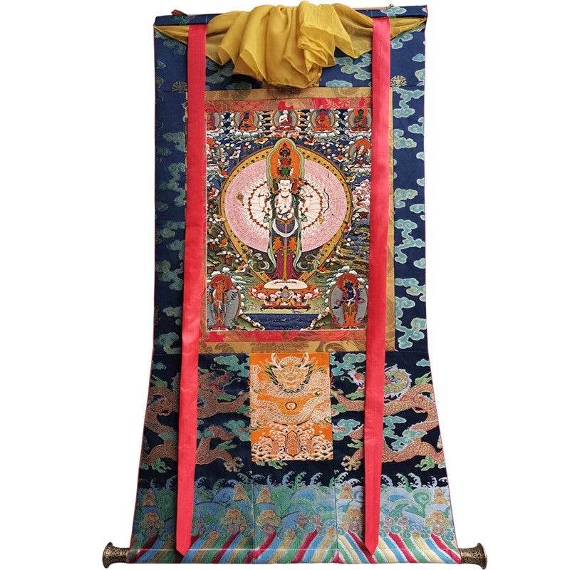 1000 Arms Avalokiteshvara Image - Tibetan thangka painting, size reference