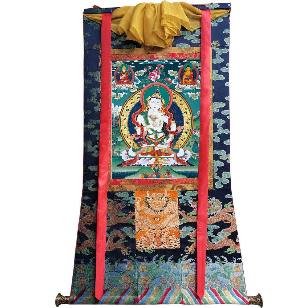 Vajrasattva - Tibetan thangka painting, size reference
