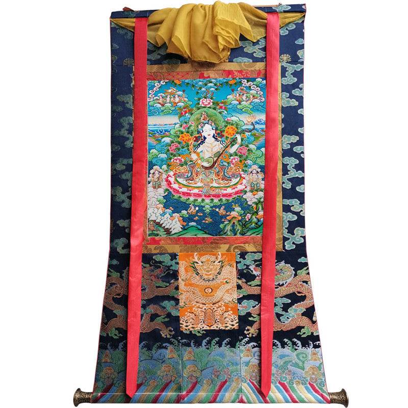 Saraswati Image - Tibetan thangka painting, size reference