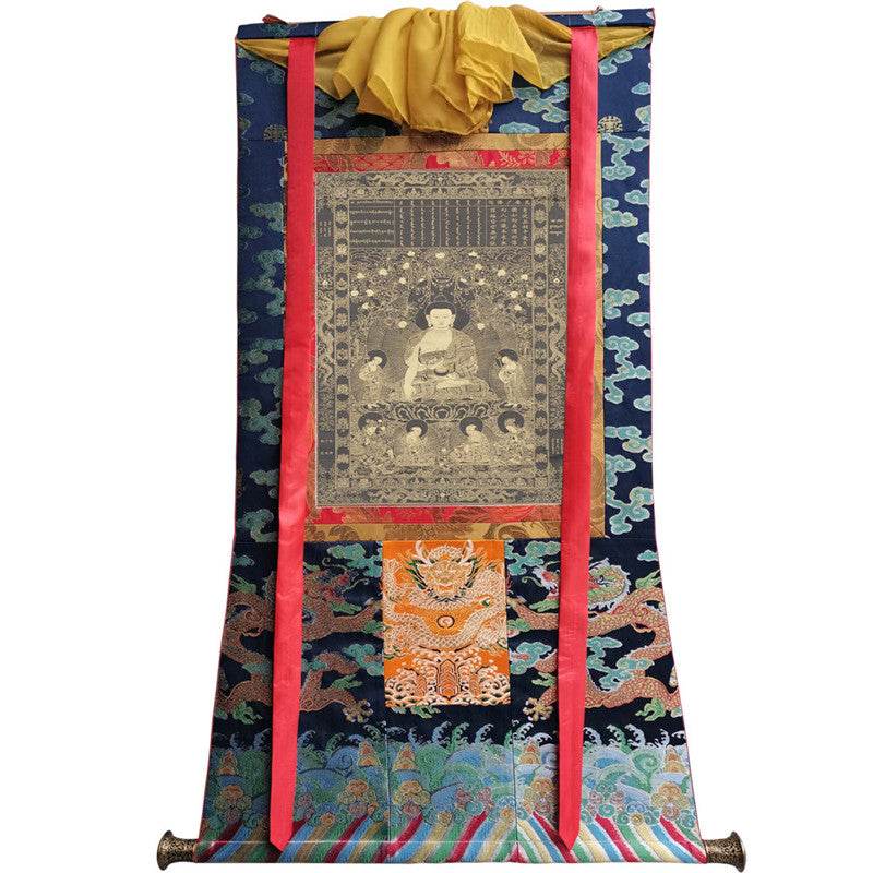 Vipasyina Buddha Image - Tibetan thangka painting, size reference