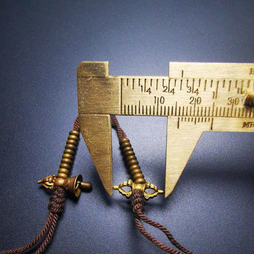 4mm Brass Prayer Bead Counters with Dorje Bell Pendant - Tibetan Buddhist art, size reference