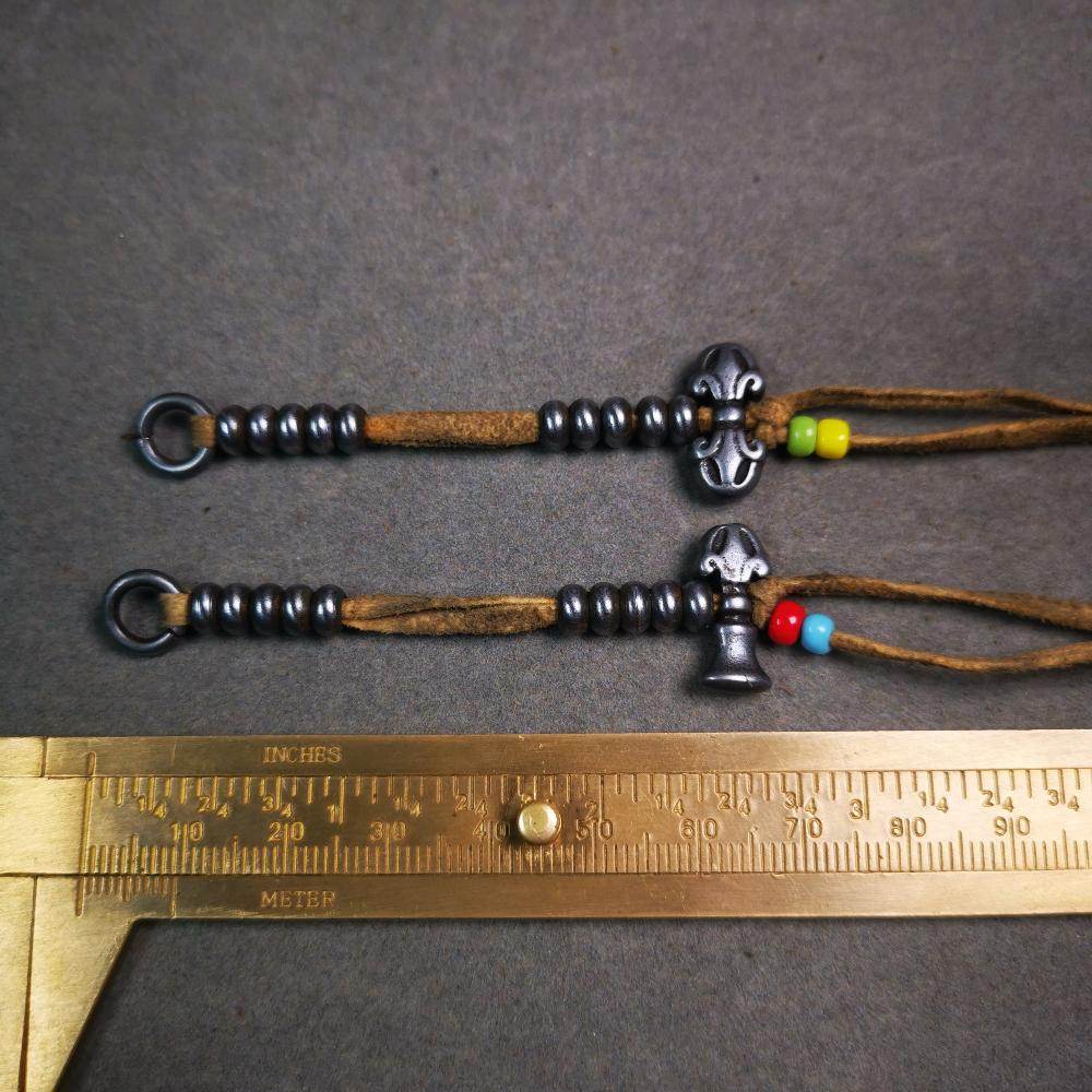5mm Cold Iron Prayer Bead Counters with Dorje Bell Pendant - Tibetan Buddhist art, size reference