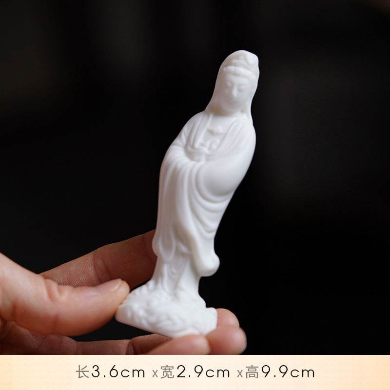 White Ceramic Zen Figurine Ornament - Tibetan Buddhist statue, size reference