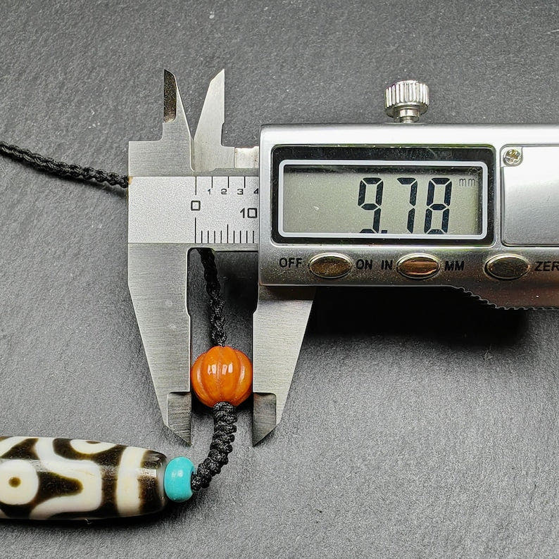 Cross Vajra 6 Eyed Dzi Bead Necklace - Tibetan Buddhist bead necklace, size reference