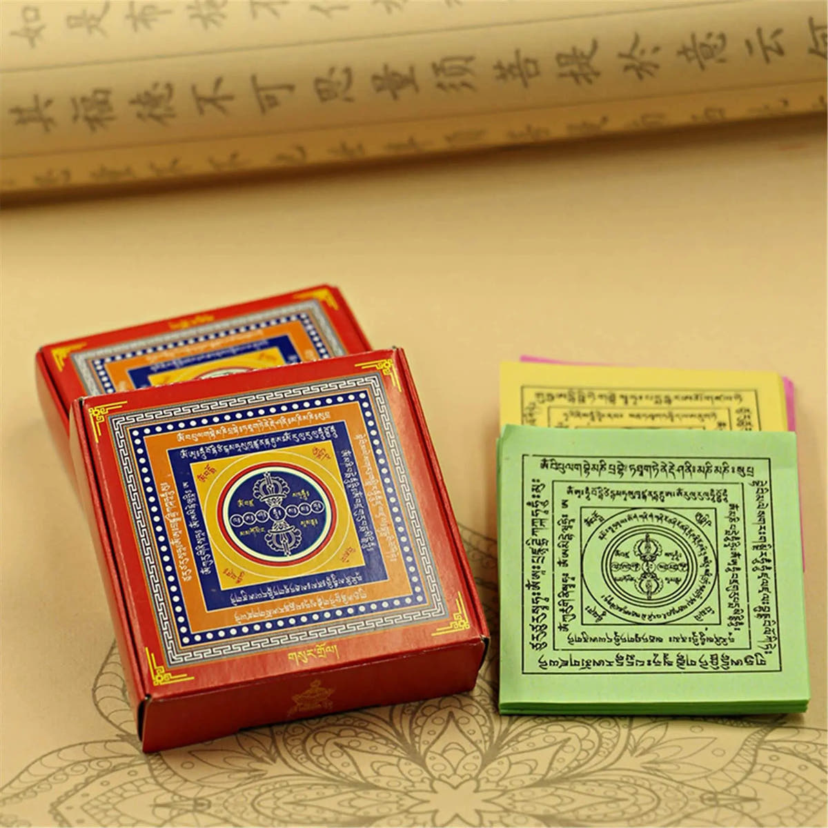 Wind Horse Lungta Mani Prayer Papers - Tibetan Buddhist art, size reference