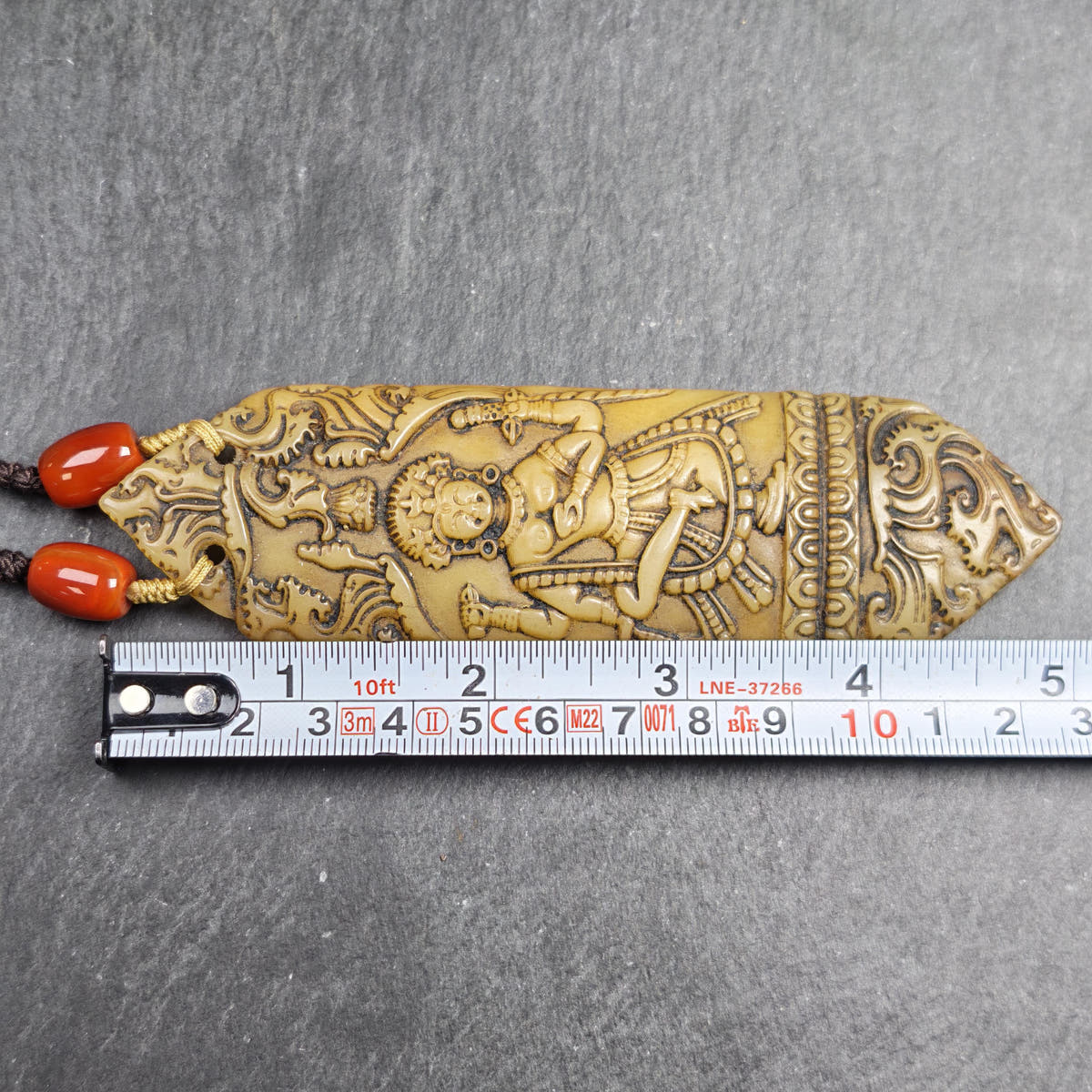 Brahma Amulet | Vintage Tibetan Yak Bone Carved Protective Pendant - 13cm