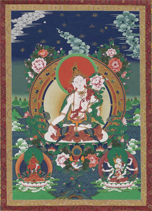 White Tara Image - Tibetan thangka painting, front view