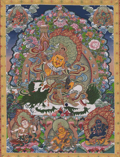 Vaishravana / Vaisravana - Tibetan thangka painting, front view