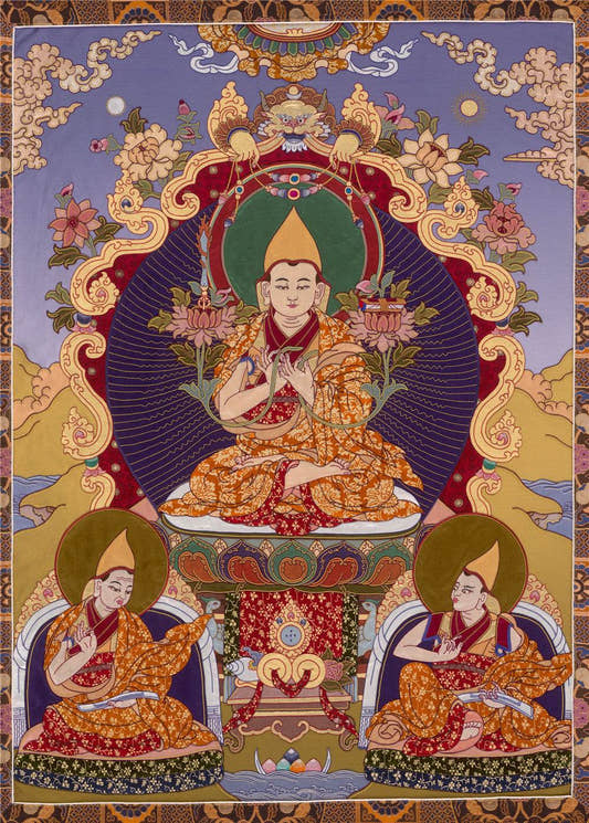 Tsongkhapa - 18th Century - Tibetan thangka painting, front view