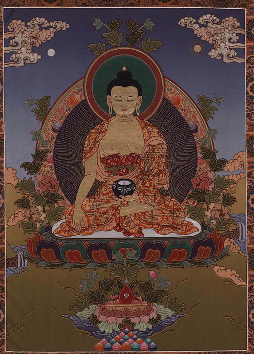 Bhaisajyaguru - Medicine Buddha - Tibetan thangka painting, front view