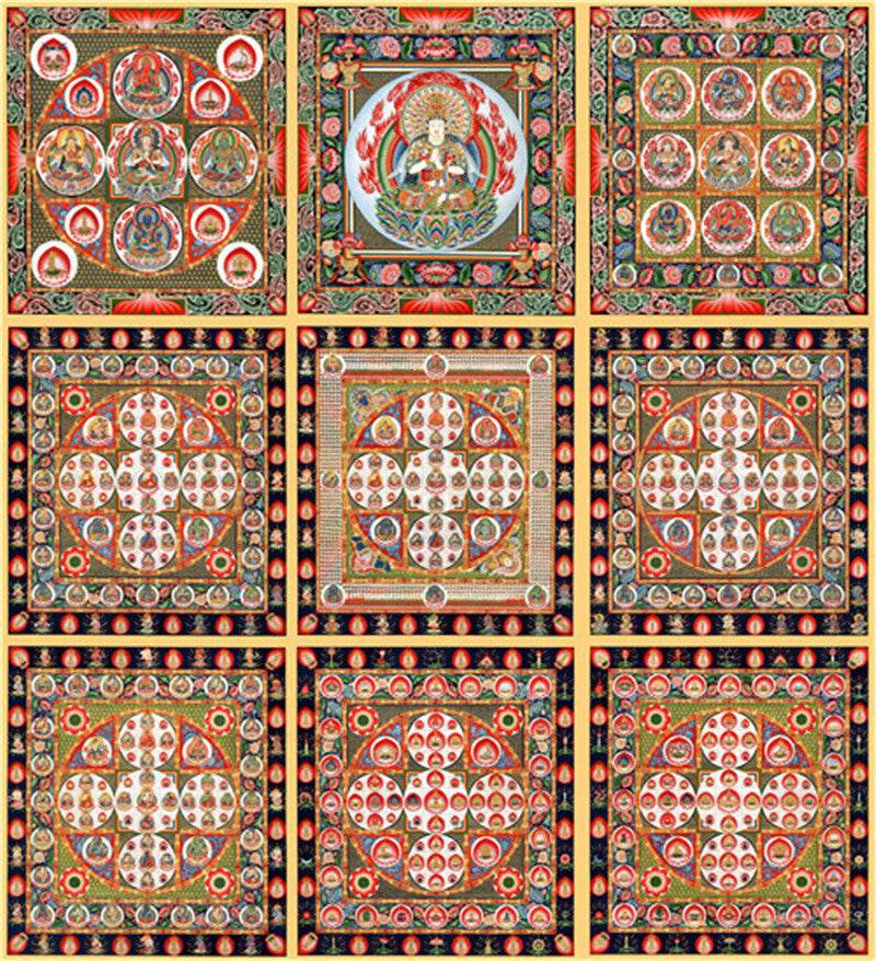 Vajradhatu Mandala Image - Tibetan thangka painting, front view