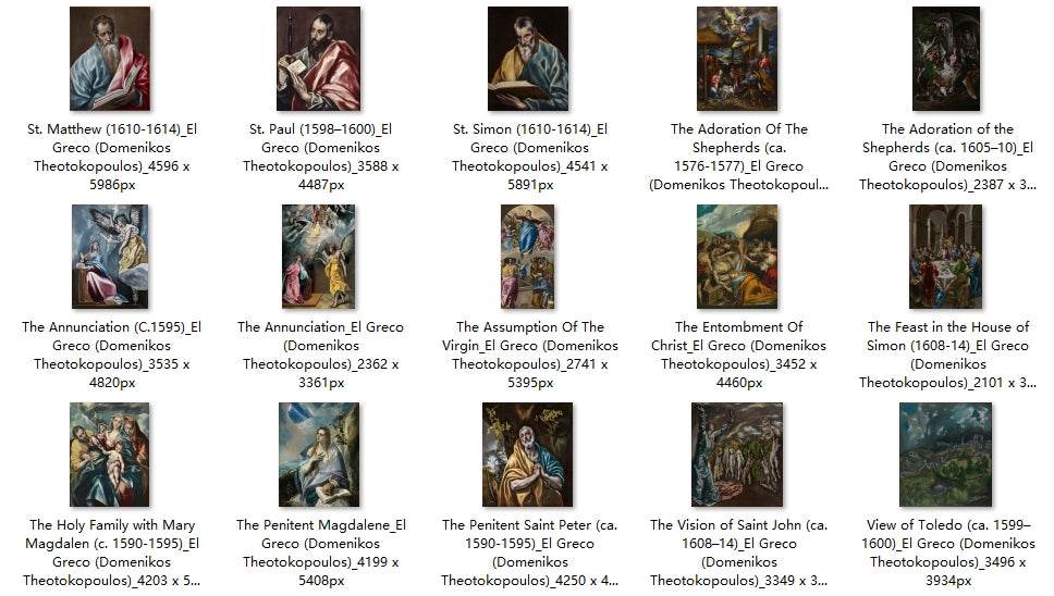 45 Painting Images by El Greco Domenikos Theotokopoulos Greek, 1540-1614 - Tibetan Buddhist thangka, close-up detail