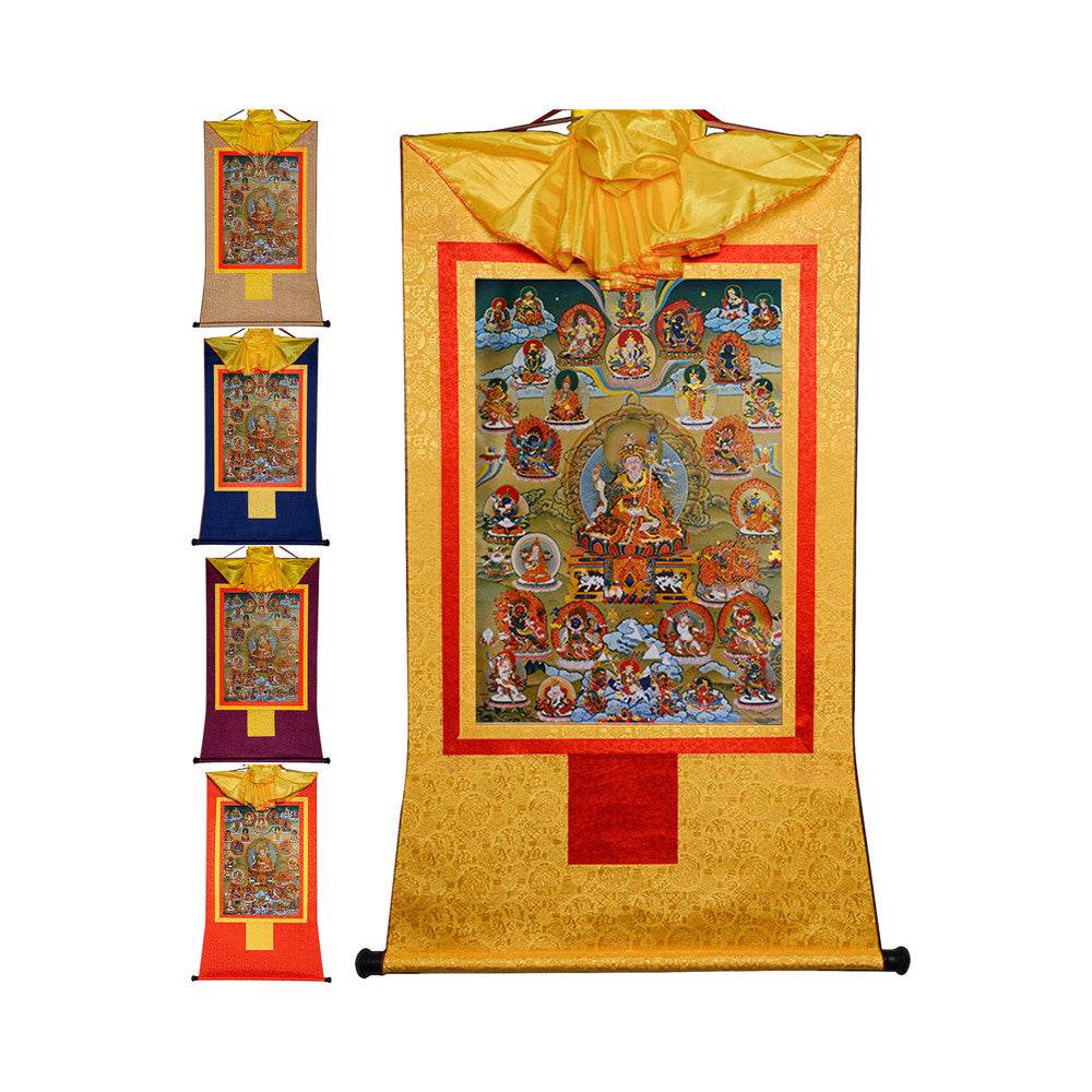 Guru Rinpoche and Deitiesof Nyingma School - Tibetan thangka painting, front view