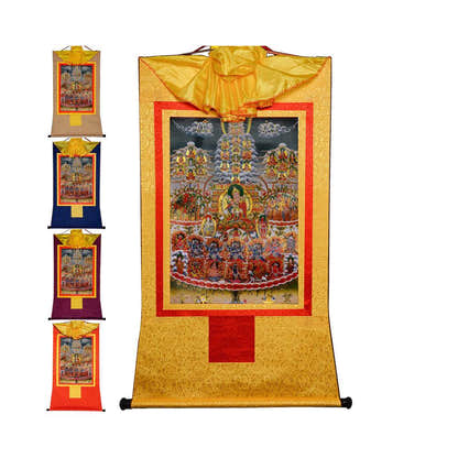 Guru Rinpoche Refuge Tree - Tibetan thangka painting, front view