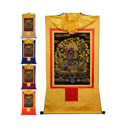 ནག་པོ་ཆེན་པོ། Six Armed Mahakala-Black Type - Tibetan thangka painting, front view