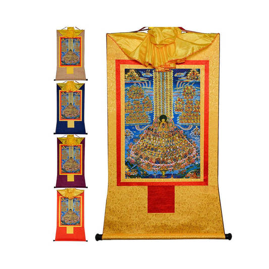 Shakyamuni Refuge Tree - Tibetan thangka painting, front view