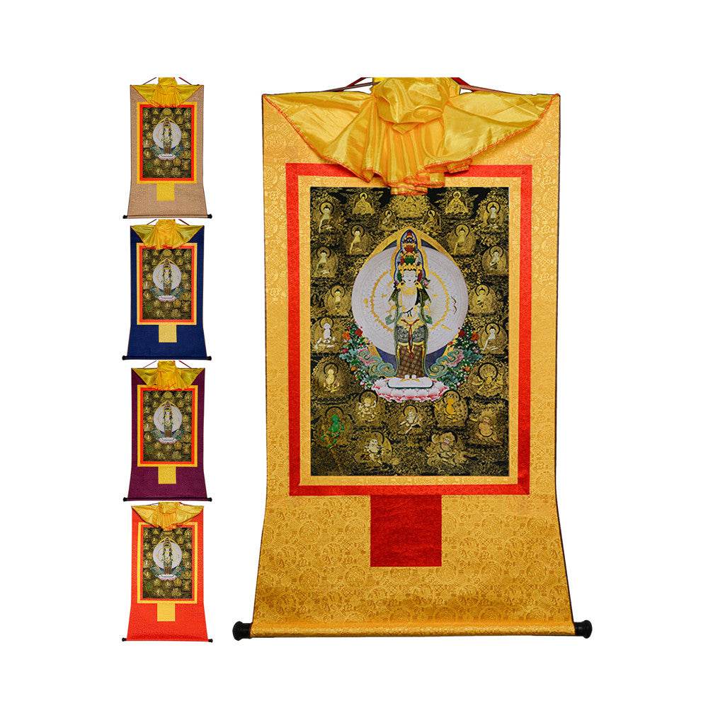 Avalokitesvara with Thousand Arms-Black Type - Tibetan thangka painting, front view