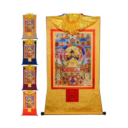 Kalacakra Vajrayogini in Yab Yum - Tibetan thangka painting, front view