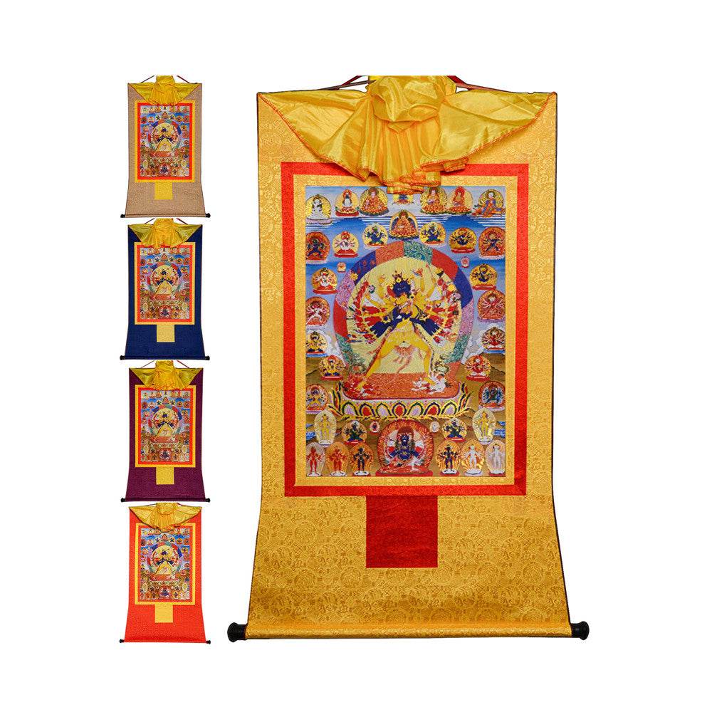 Kalacakra Vajrayogini in Yab Yum - Tibetan thangka painting, front view