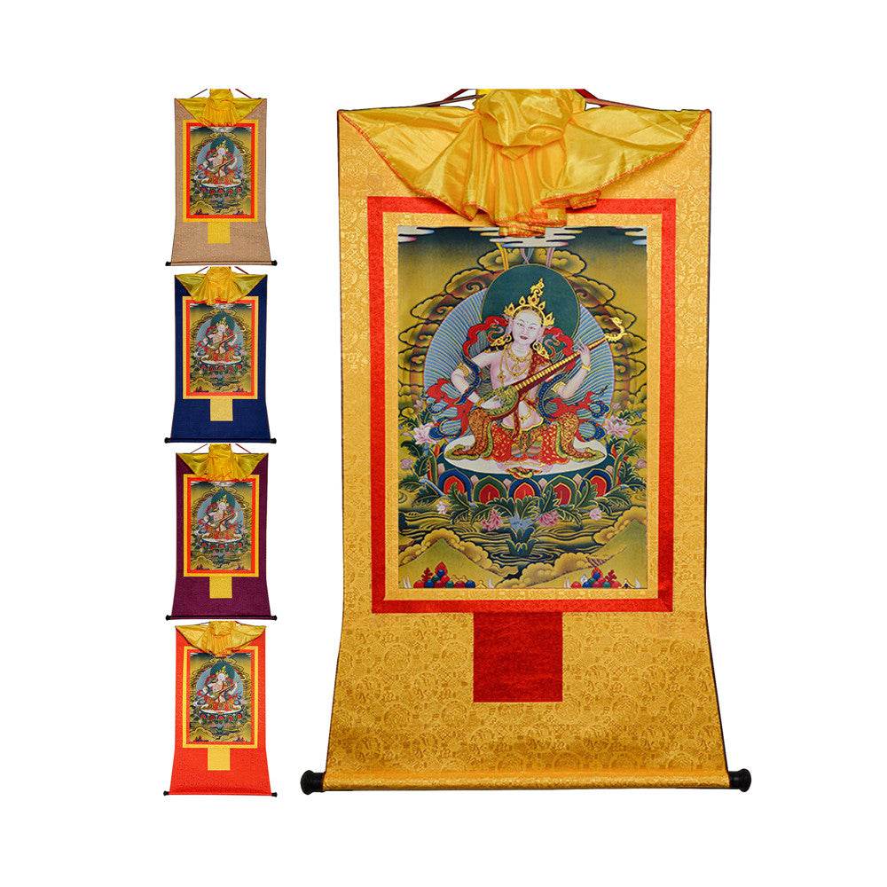 Saraswati - Tibetan thangka painting, front view