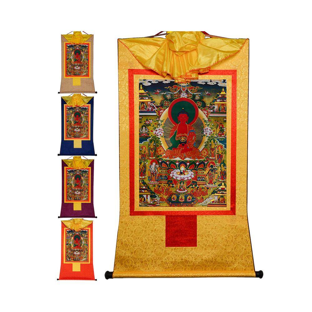 Amidabha Pure Land - Tibetan thangka painting, front view