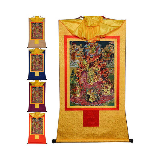 Tsiu Marpo-Dharma Protector - Tibetan thangka painting, front view