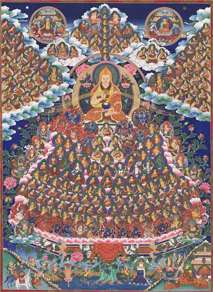 Je Tsongkhapa Refuge Tree Image - Tibetan thangka painting, front view