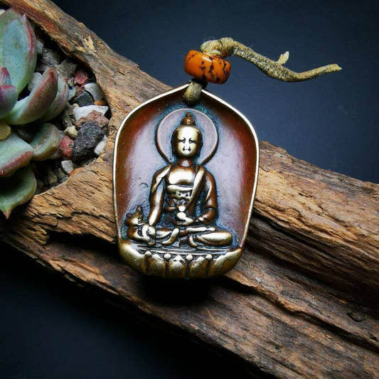 Buddhist Protective Pendant,Shakyamuni Gautama Amulet - Tibetan Buddhist amulet, front view