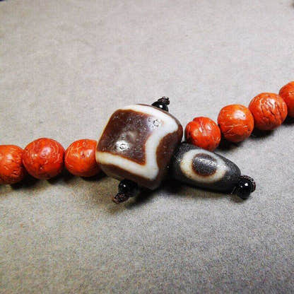 Sky Earth Dzi Guru Bead,T-drilled 3-Hole Mala Bead - Tibetan Buddhist mala beads, view 4