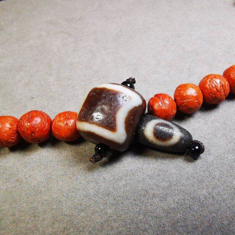 Sky Earth Dzi Guru Bead,T-drilled 3-Hole Mala Bead - Tibetan Buddhist mala beads, view 4