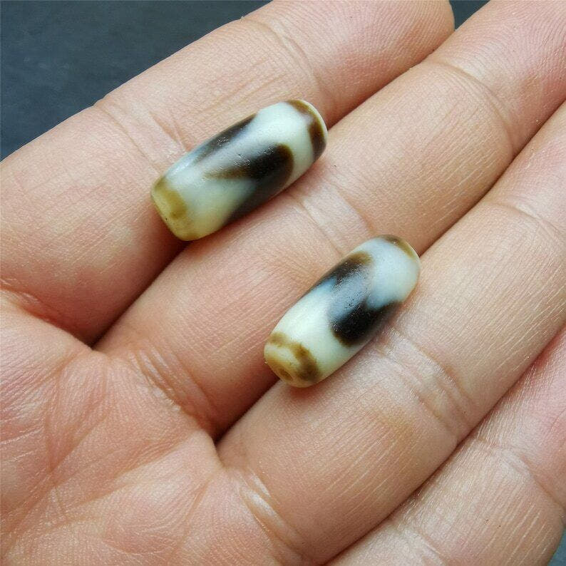 Tiger Tooth Dzi Spacer Marker Beads 0.32" - Tibetan dzi bead, view 8