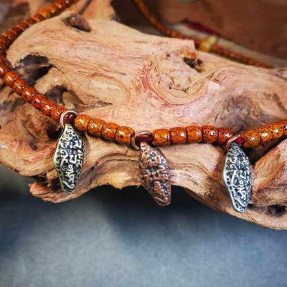 Mala Counter Pendant,OM Bead Amulet - Tibetan Buddhist mala beads, front view