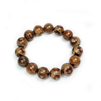 3 Eyes Dzi Beads Bracelet,Wrist Mala,0.55" - Tibetan Buddhist mala beads, view 5