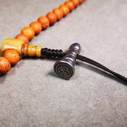 Amulet,Stupa Stamp Pendant for Mala,Bag Hanging,Prayer Bead,1.0" - Tibetan Buddhist mala beads, close-up detail