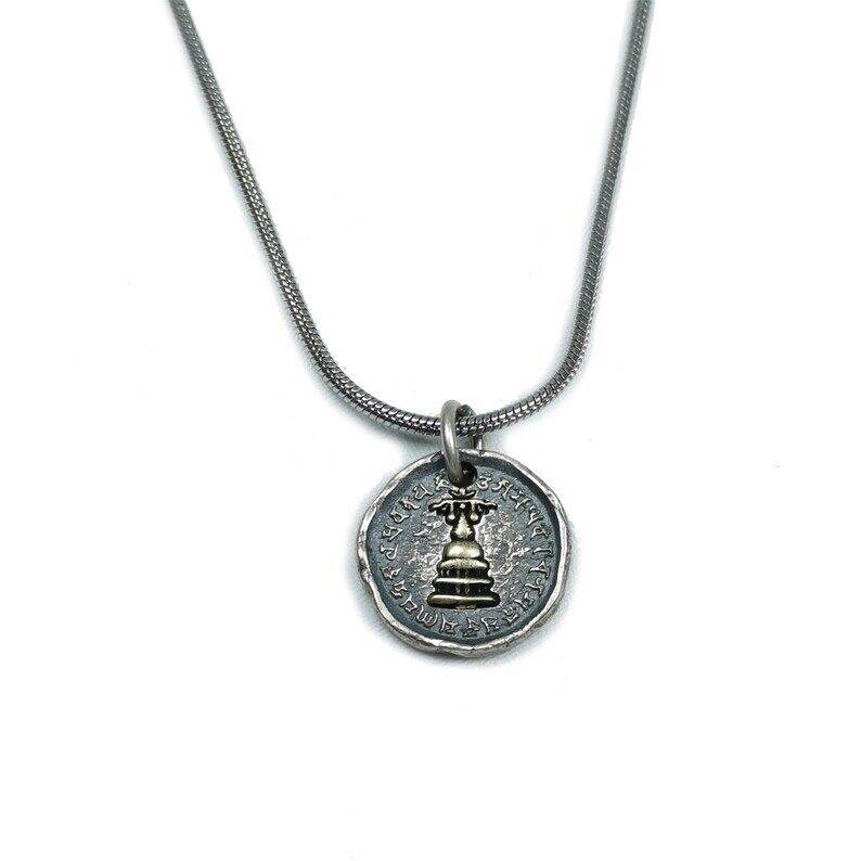 Tibetan Buddhism Lucky Charm, Silver Amulet of Mahakala,Ganesha Elephant,Stupa - Tibetan Buddhist amulet, view 6