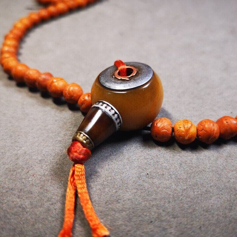 Yak Bone 3-Hole Prayer Bead,Mala Bead,0.95" - Tibetan Buddhist mala beads, view 9