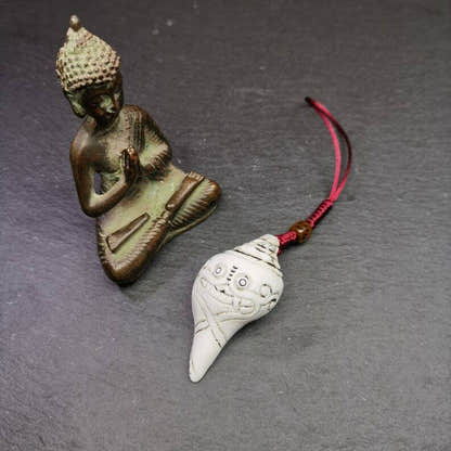 White Conch Shankha 2.28" - Tibetan Buddhist art, detailed view