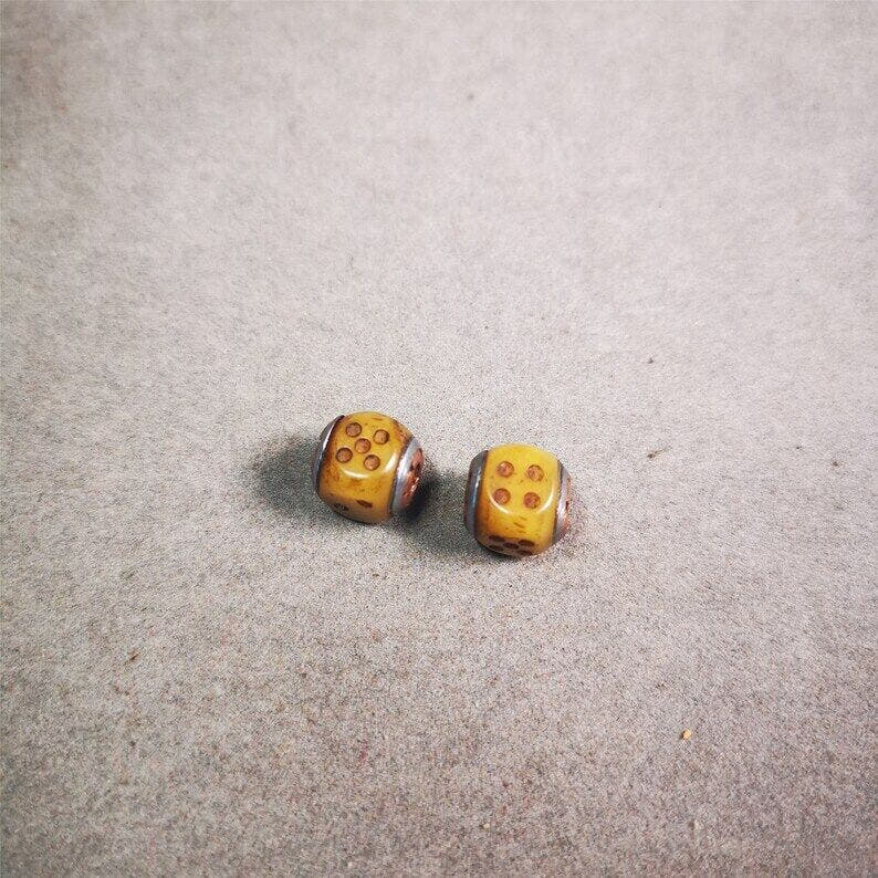 Mala Spacer Bead,Yak Bone Dice Marker Beads 0.43" - Tibetan Buddhist mala beads, view 8