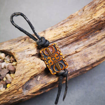 Buddhism Vajra Pendant,Hand Carved Yak Bone Dorje Amulet - Tibetan Buddhist amulet, detailed view