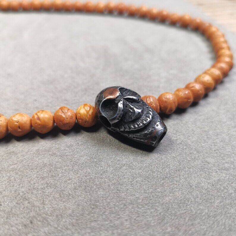 Mala Guru Bead, Skull Shape T-drilled 3-Hole Bead - Tibetan Buddhist mala beads, view 5