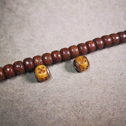 Mala Spacer Bead,Yak Bone Dice Marker Beads 0.43" - Tibetan Buddhist mala beads, close-up detail