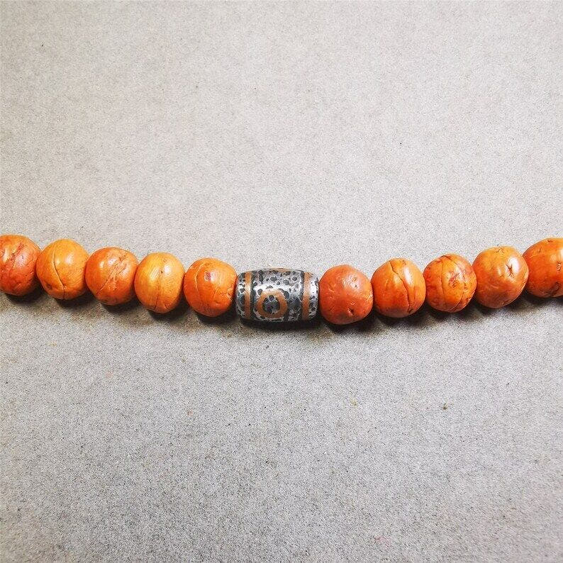 Cold Iron 3 Eyes Dzi Marker Beads 0.47" - Tibetan dzi bead, view 4