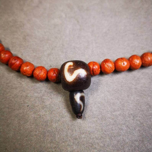 T-drilled 3-Hole Mala Bead - Tibetan Buddhist mala beads, front view