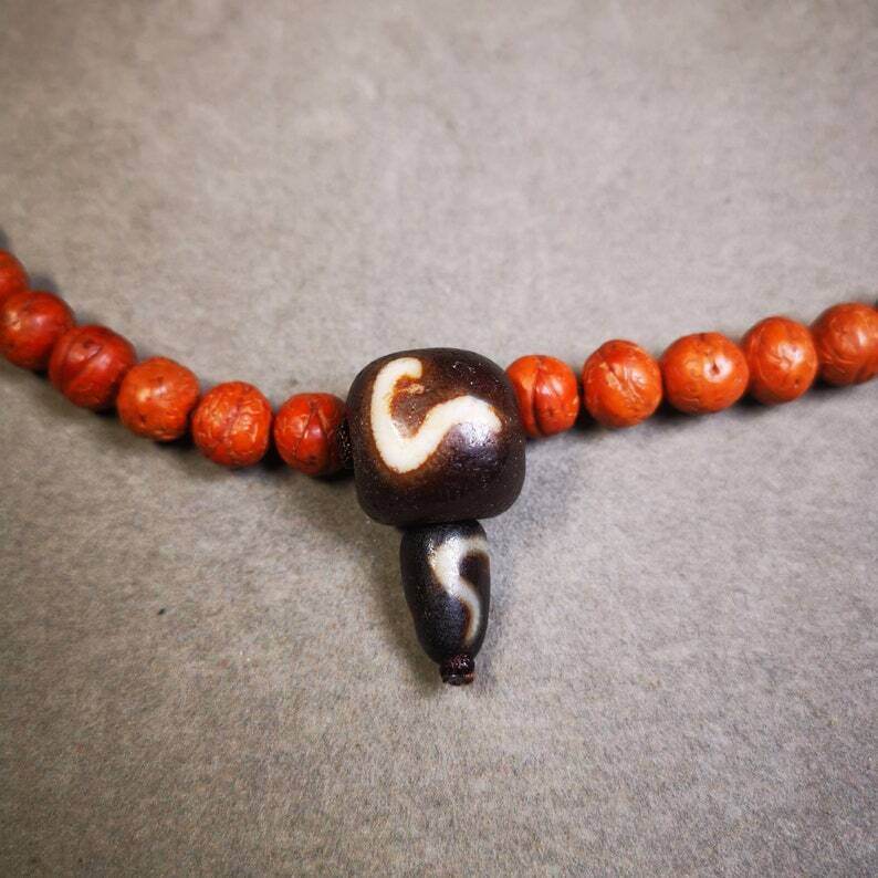 T-drilled 3-Hole Mala Bead - Tibetan Buddhist mala beads, front view