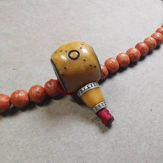 Guru Bead,T-drilled 3-Hole Prayer Bead - Tibetan Buddhist art, front view
