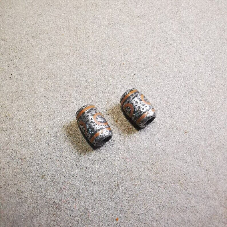 Cold Iron 3 Eyes Dzi Marker Beads 0.47" - Tibetan dzi bead, view 8