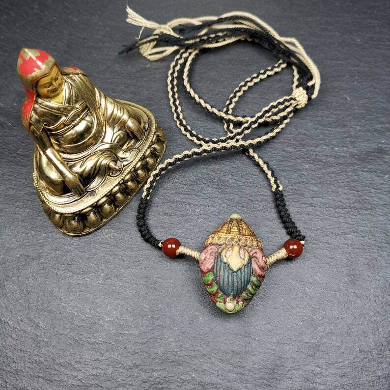 Tibetan Stupa Tsa Tsa Amulet, Double-sided Vajra and Bodhi Leaf Shape Pendant - Tibetan Buddhist amulet, view 6