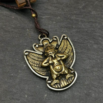 Garuda Pendant,Inlaid Copper Vajra Shell,1.57" - Tibetan Buddhist vajra, detailed view