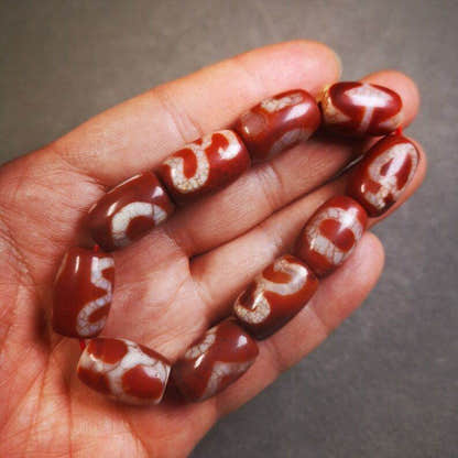 Fire Agate Dzi Bead Bracelet - Tibetan Buddhist mala beads, view 6