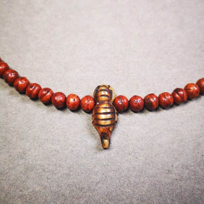 Yak Bone Carved Mala Spacer Bead,1.22" - Tibetan Buddhist mala beads, detailed view